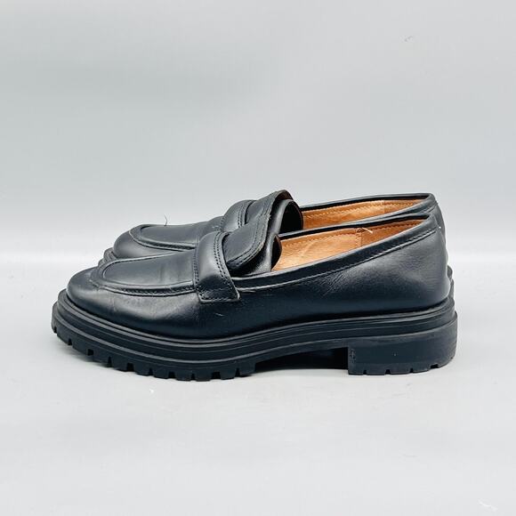Madewell | Shoes | Madewell Corinne Lugsole Loafer Black  Madewell Shoes Womens 5.5 Black Leather Lug Sole Penny Loafer Flats Slip On